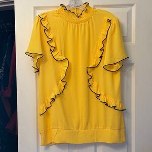 New York & Company Yellow Ruffle-Trim Smocked Neck Blouse